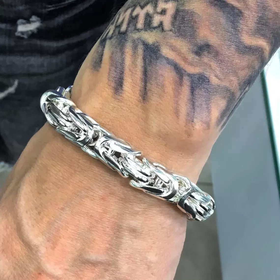 Solid Silver Men's Heavy Bracelet Bali Link Chain 10mm 110GR