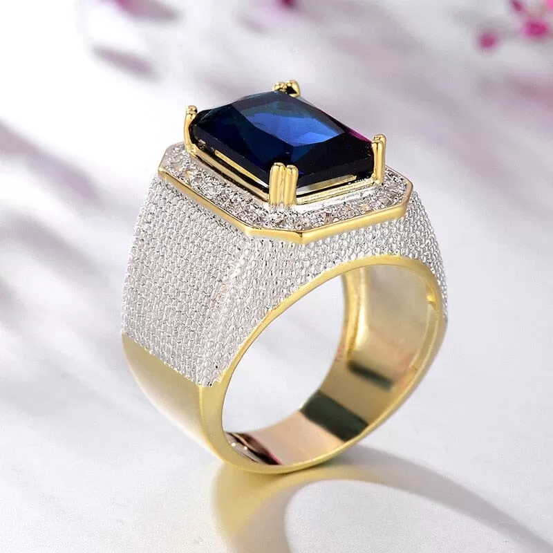 Square Cut Sapphire Gem Gold Ring