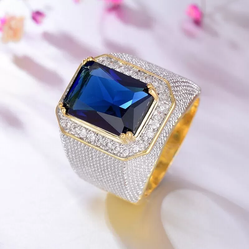 Square Cut Sapphire Gem Gold Ring