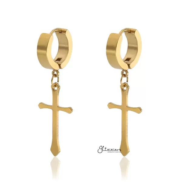 Stainless Steel Cross Shape Drop Huggie Hoop Earrings