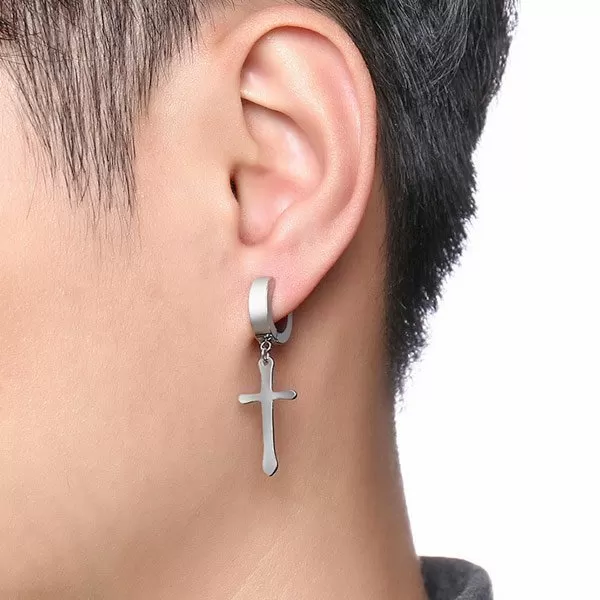 Stainless Steel Cross Shape Drop Huggie Hoop Earrings