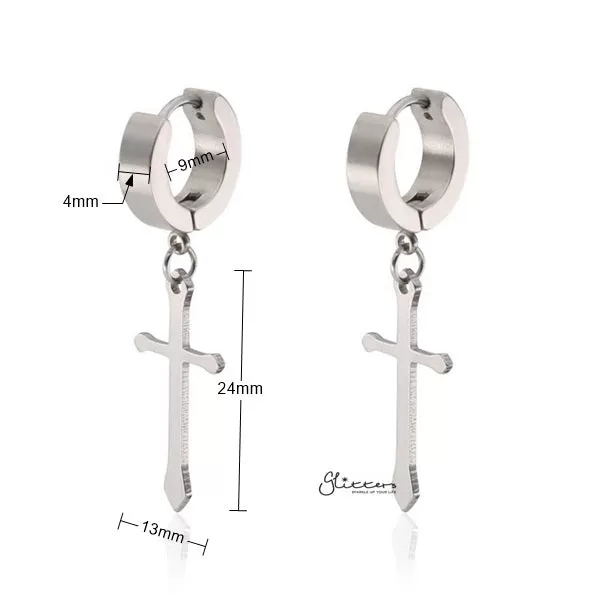 Stainless Steel Cross Shape Drop Huggie Hoop Earrings