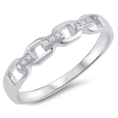 Sterling Silver and CZ Chain Link Ring