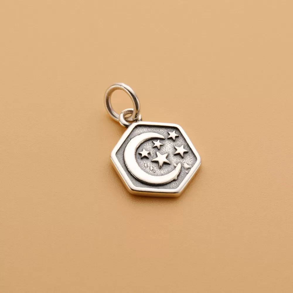 Sterling Silver Hexagram Moon Charm Pendant