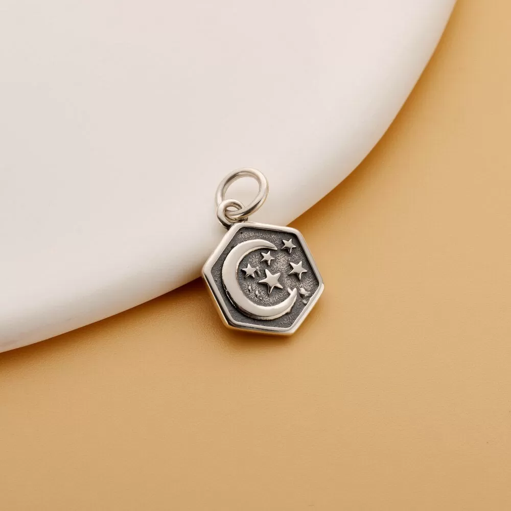 Sterling Silver Hexagram Moon Charm Pendant