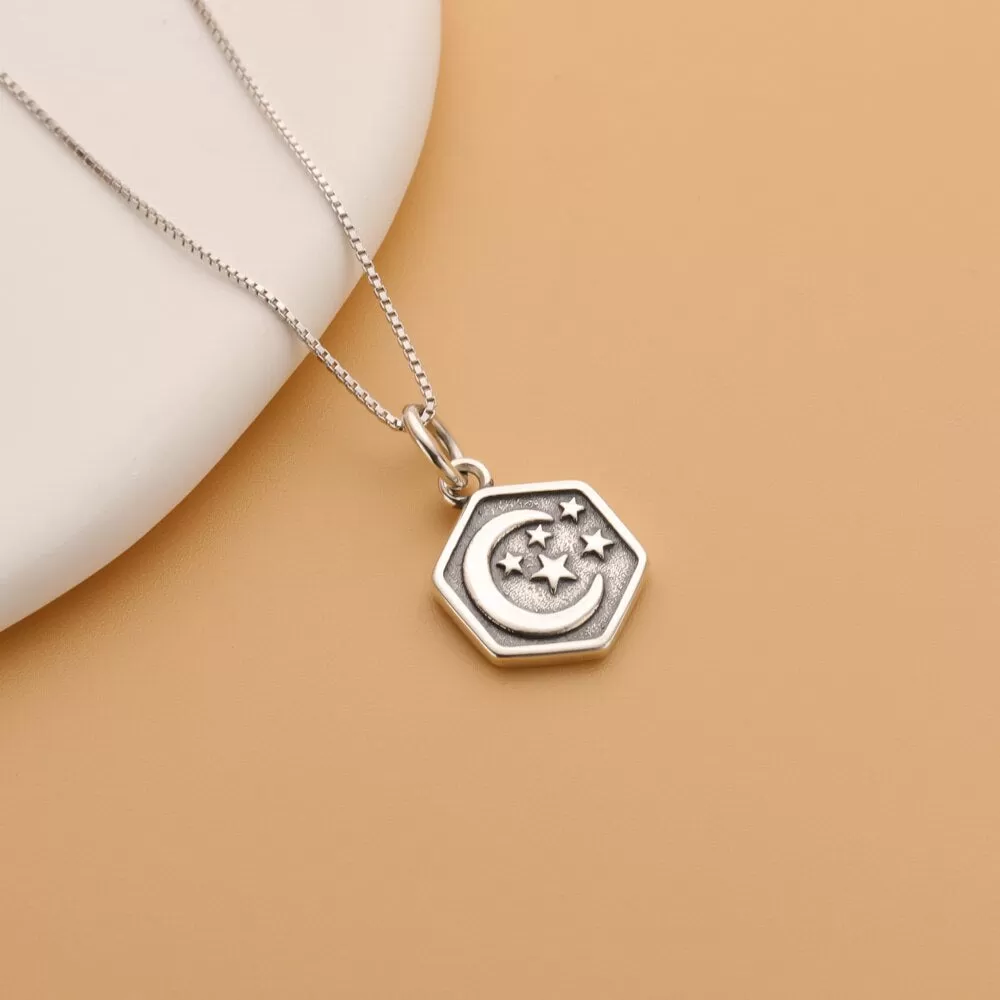 Sterling Silver Hexagram Moon Charm Pendant