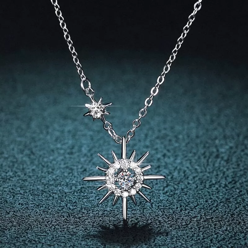 Sun Flower Moissanite Diamond Hexagram Pendant Necklace 925 Sterling Silver