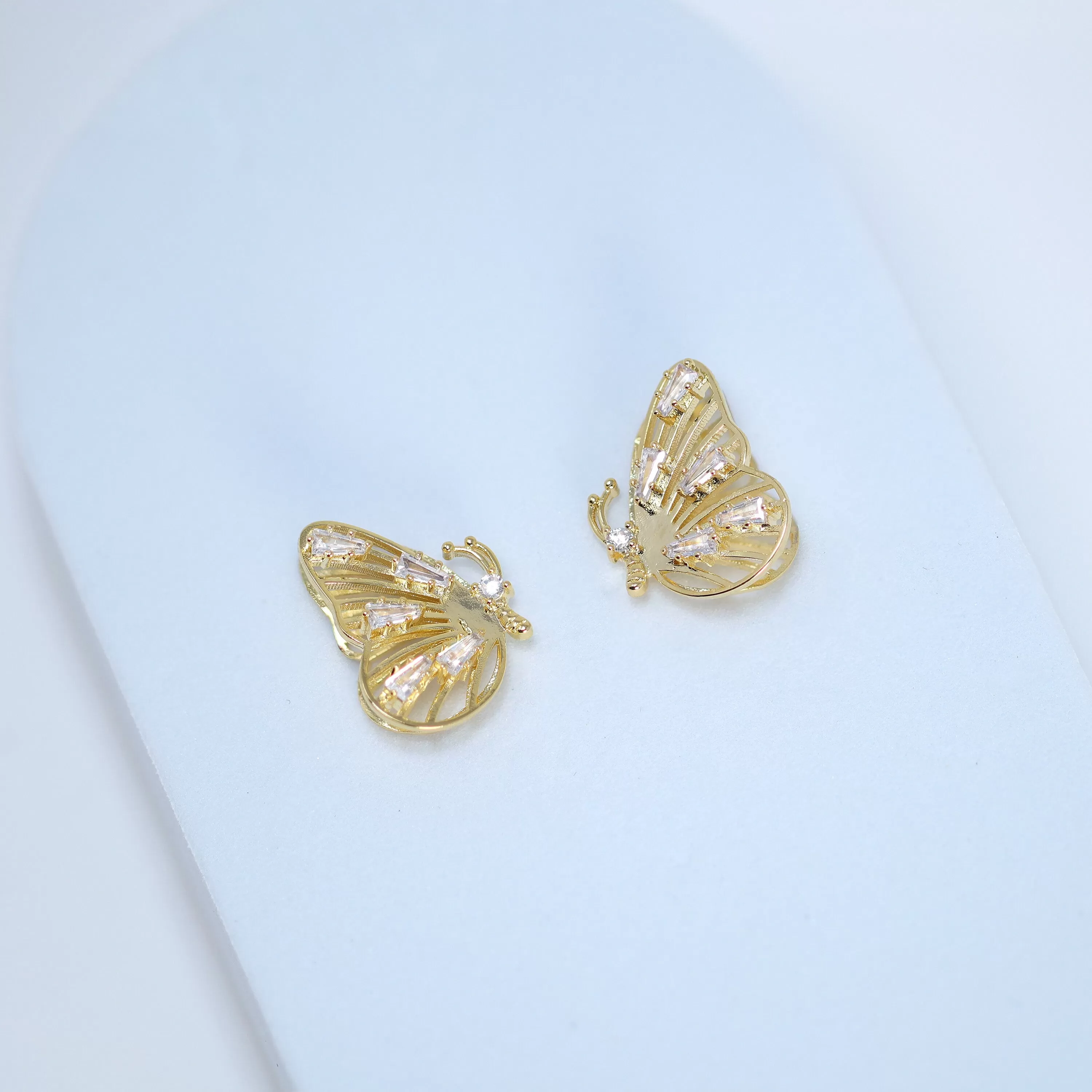 Swarovski Crystal Spots On 3D Gold Butterfly Stud Earrings, Dainty Stud, Statement Earrings.