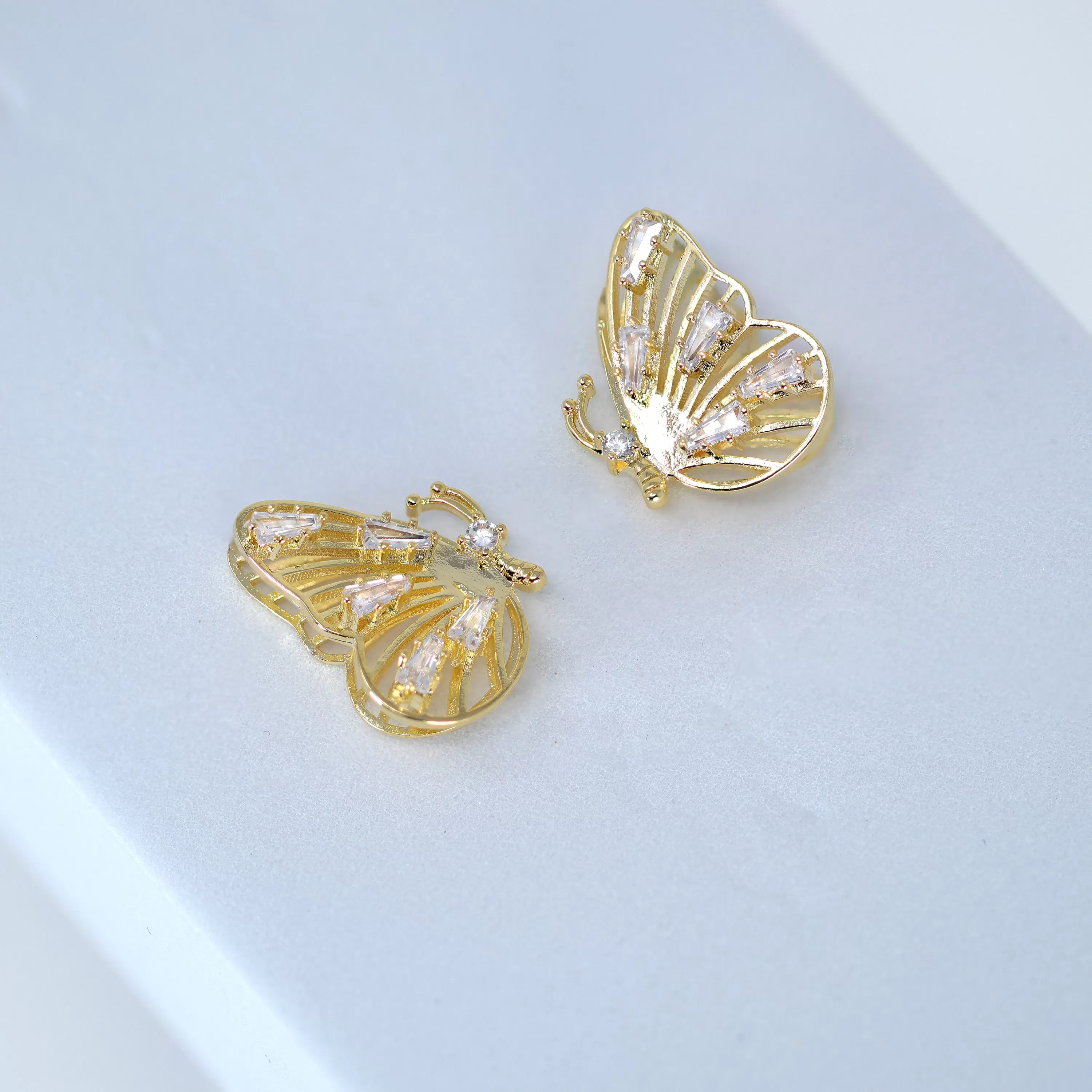 Swarovski Crystal Spots On 3D Gold Butterfly Stud Earrings, Dainty Stud, Statement Earrings.