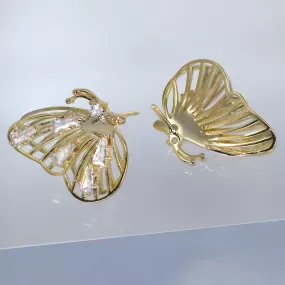 Swarovski Crystal Spots On 3D Gold Butterfly Stud Earrings, Dainty Stud, Statement Earrings.