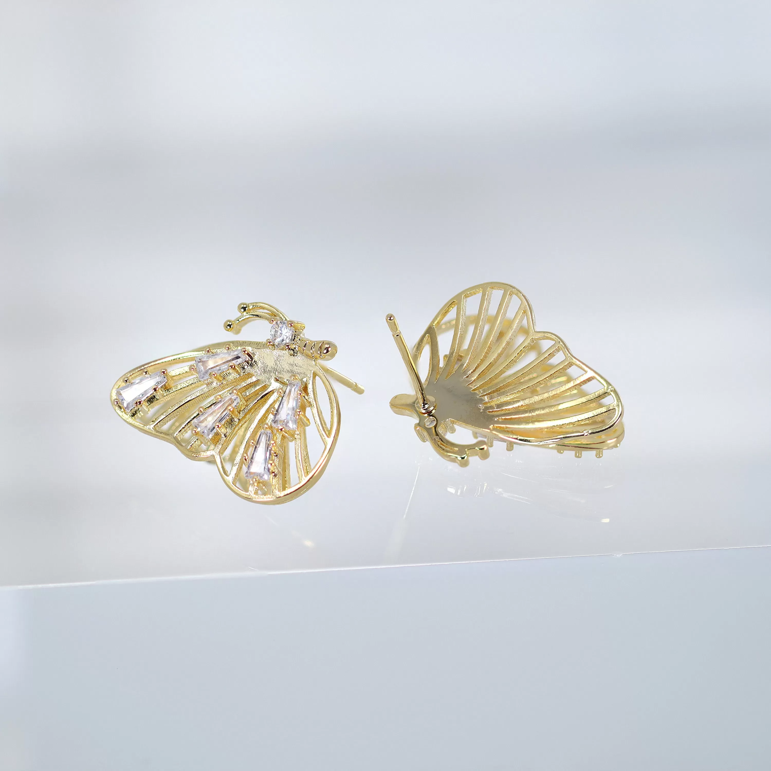 Swarovski Crystal Spots On 3D Gold Butterfly Stud Earrings, Dainty Stud, Statement Earrings.