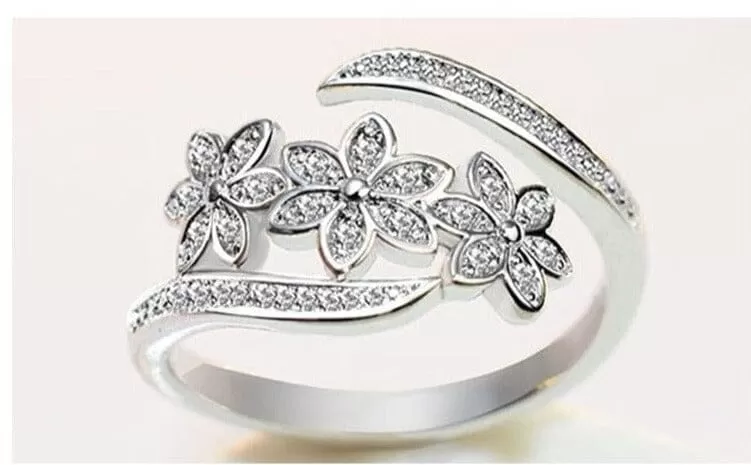 Three Flowers Silver Resizable Ring