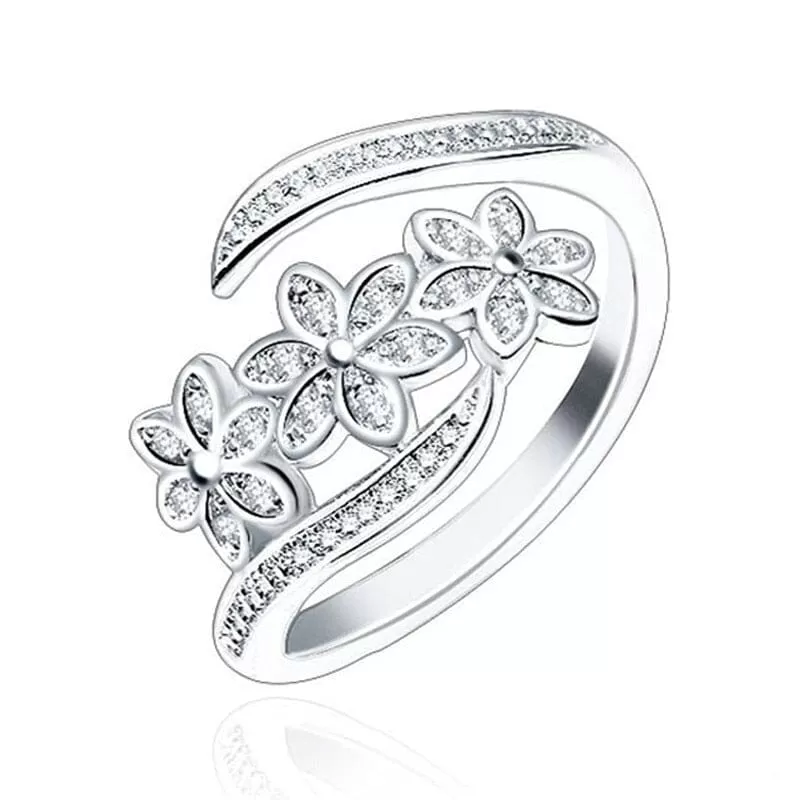 Three Flowers Silver Resizable Ring