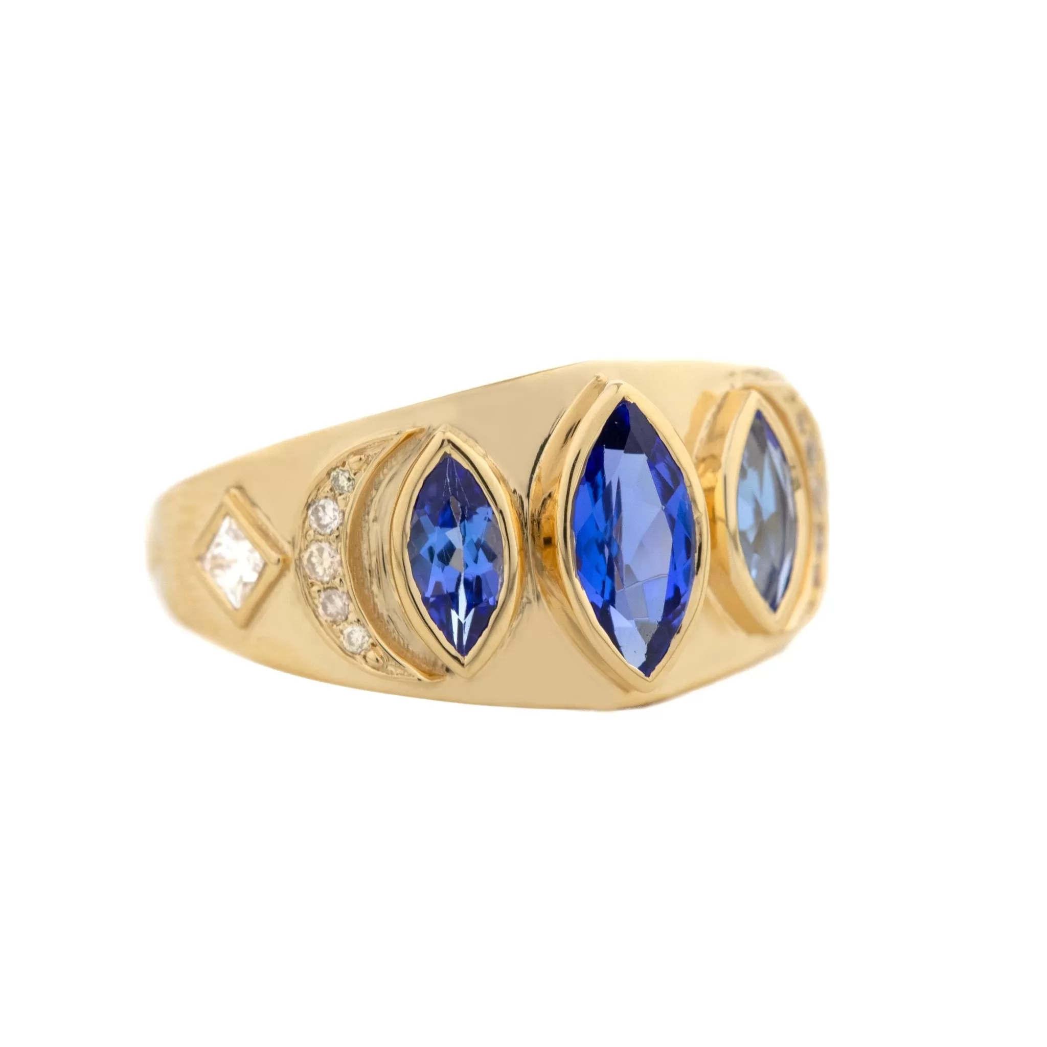 Triple Marquise Tanzanite Plate Ring with Diamond Details