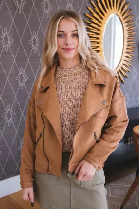 Veda Faux Suede Moto Jacket, Camel