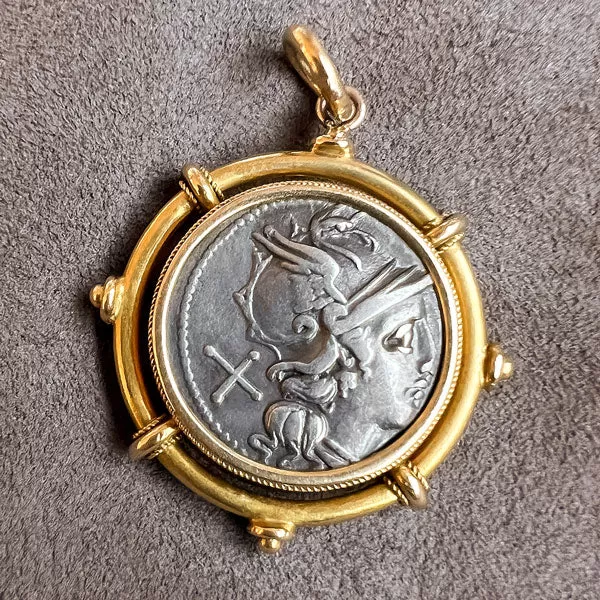 Victorian Etruscan Pendant with Roman Coin