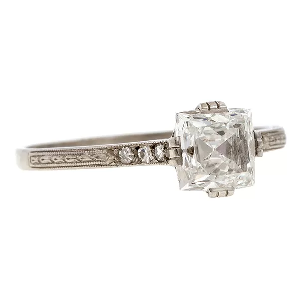 Vintage Engagement Ring, Cushion 1.14ct.