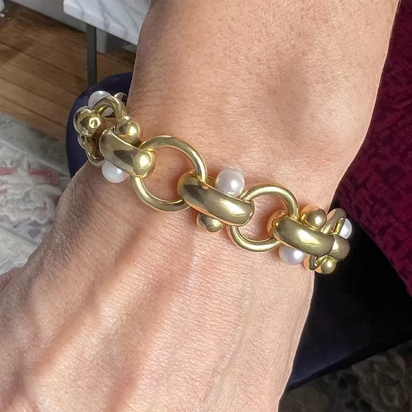 Vintage Pearl Gold Link Bracelet