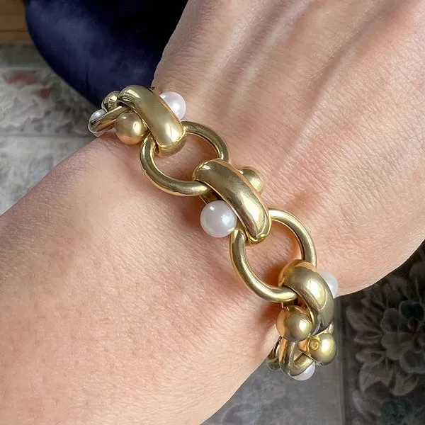 Vintage Pearl Gold Link Bracelet