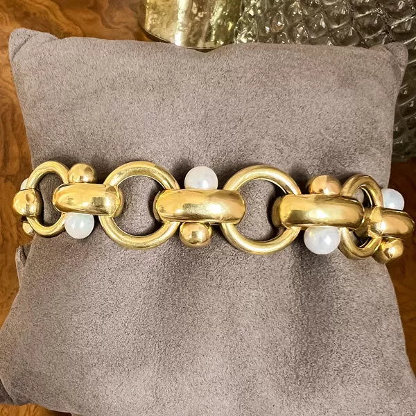 Vintage Pearl Gold Link Bracelet