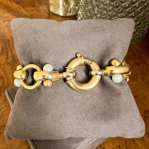 Vintage Pearl Gold Link Bracelet