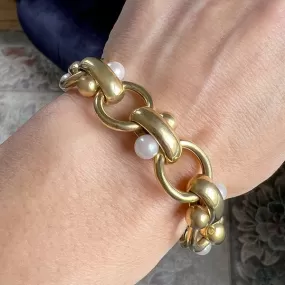 Vintage Pearl Gold Link Bracelet