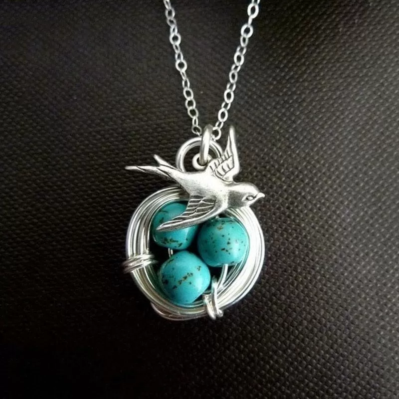 Vintage Turquoise Magpie Pendant Necklace - 925 Sterling Silver