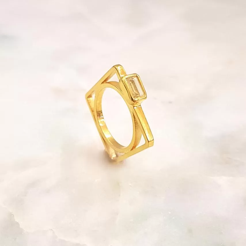 White Topaz Minette Cube Ring