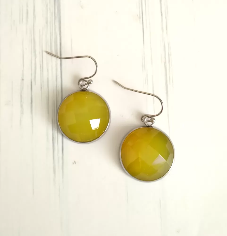 Yellow Agate Single Gem Drop Earrings